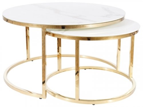 MUSE стіл журнальний ( комплект 2 шт ) білий мармур у золоті
розмір 80x45 /60x40 см