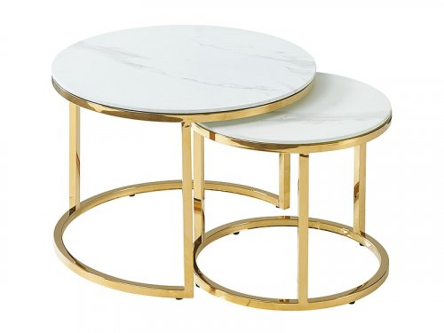 MUSE II стол журнальный ( комплект 2 шт ) белый мрамор в золоте
размер 80x45 /60x40 см