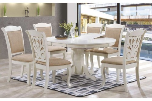 Стіл Мадрид 110-150х110 см білий +6 стільців