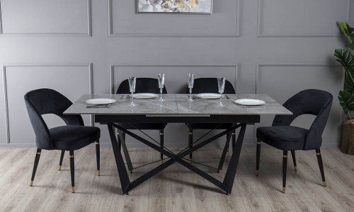 СТІЛ СПІРІТ ОБІДНІЙ РОЗКЛАДНИЙ 1800/2300X900X760 СІРИЙ НОГИ ЧОРНІ