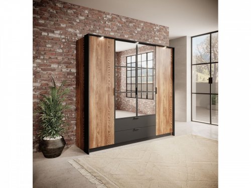 ШАФА ДЛЯ ОДЯГУ PERFECT HOME МІЛТОН / MILTON 4-ДВЕРНА З ДЗЕРКАЛОМ 4D2S/220 КАШТАН/АНТРАЦИТ