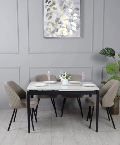 Стіл Хіт обідній розкладний  молочний глянець чорні ноги
розмір      1200/1800х800х750