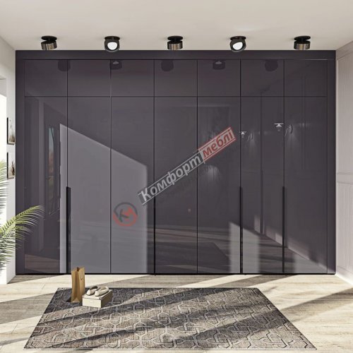 Шафа на всю стіну Флекс ДСП фасад Графіт в зал
Розміри:
Ширина - 2800 мм
Висота - 2070 мм (2500мм з антресолями)
Глибина - 570 мм
Матеріал корпуса - ДСП, по краю обклеєний крайкою ПВХ.
Матеріал фасада - фарбований з ДСП 16 мм покритий високогл