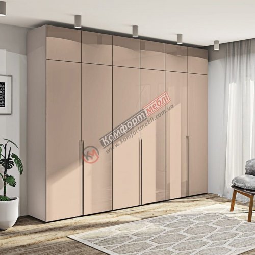 Сучасна шафа Флекс 3000 мм з фарбованого МДФ Капучино в спальню
Розміри:
Ширина - 3000 мм
Висота - 2070 мм (2500мм з антресолями)
Глибина - 570 мм
Матеріал корпуса - ДСП, по краю обклеєний крайкою ПВХ.
Матеріал фасада - фарбований МДФ 16 мм, п