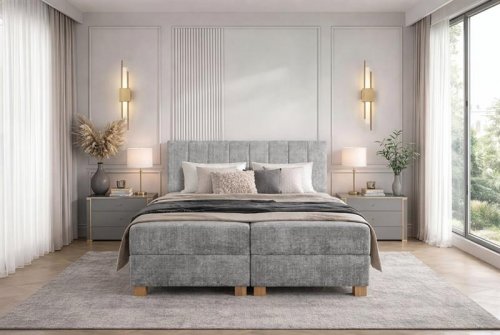 Ліжко HALMAR LARGO 160 з контейнером для постільної білизни та вбудованим матрацом, сірий