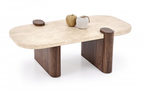 Журнальний столик HALMAR CANOA, травертин / горіх