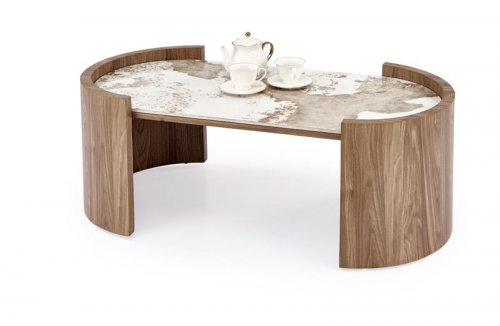 Журнальний столик HALMAR NICOSIA бежевий мармур/горіх 121х61см