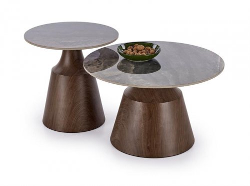 Комплект журнальних столиків HALMAR TOWER коричневий мармур/горіх d70/d50