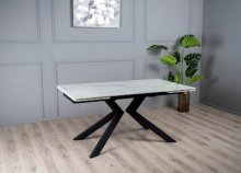 СТІЛ ГЕРМЕС ОБІДНІЙ РОЗКЛАДНИЙ 1600/2100X900X760 БІЛИЙ НОГИ ЧОРНІ