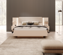 ЛІЖКО (КАРКАС) PERFECT HOME ДАСТ / DAST 160 З ПРИЛІЖКОВИМИ ТУМБАМИ ТА М'ЯКИМ ІЗГОЛІВ'ЯМ БЕЖ