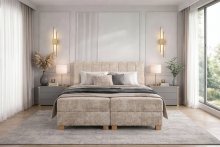 Ліжко HALMAR LARGO 160 з контейнером для постільної білизни та вбудованим матрацом, бежеве