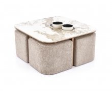 Стіл журнальний з пуфами HALMAR ARAKIS бежевий мармур / горіх